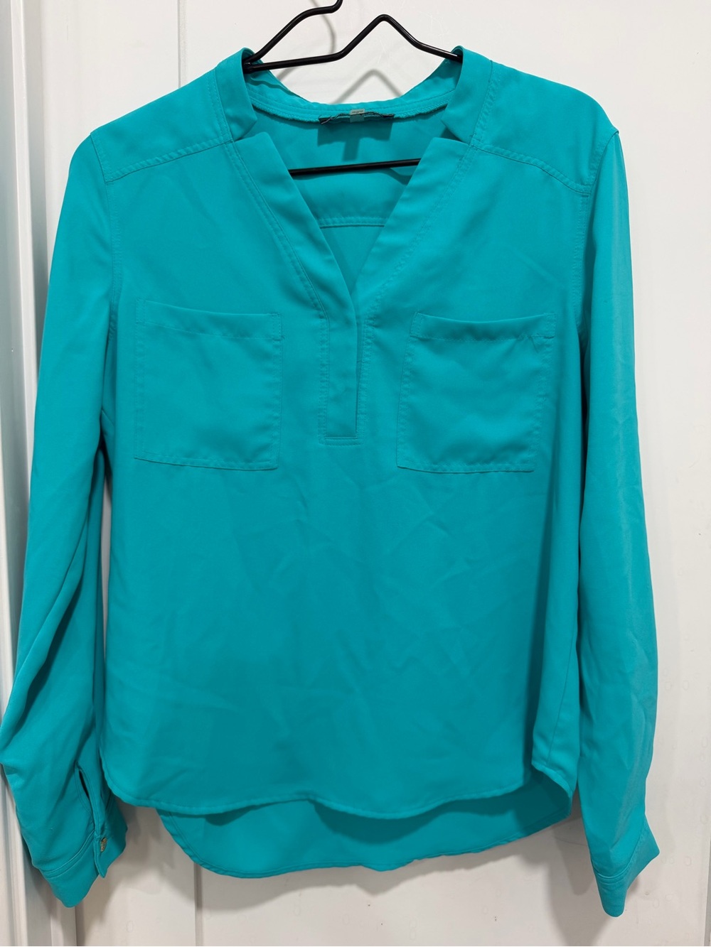 Nine West Teal Pullover V-Neck Blouse